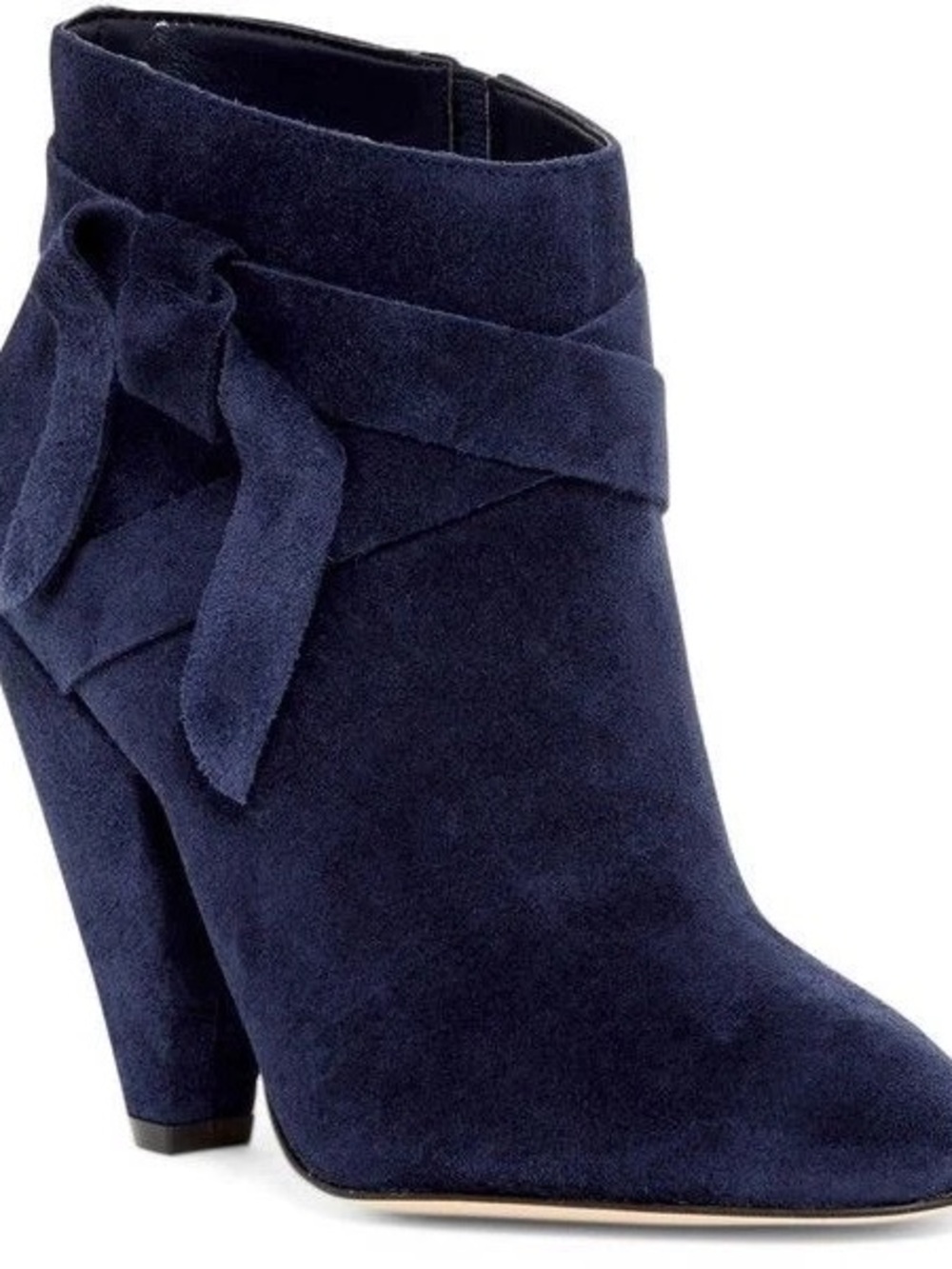 Nine West Navy Suede Ankle Boot with Wrap Tie - Leather